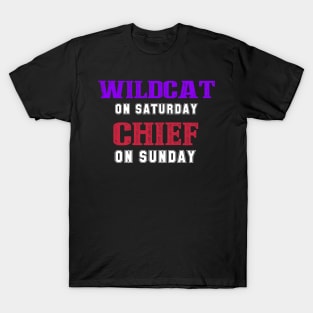 wildcat on saturday chief on sunday kansas city footbal funny T-Shirt